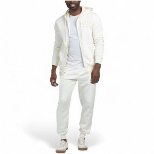 True Religion Men's 2 PC Sweatsuit White Chocolate Matching Hoodie Joggers Set